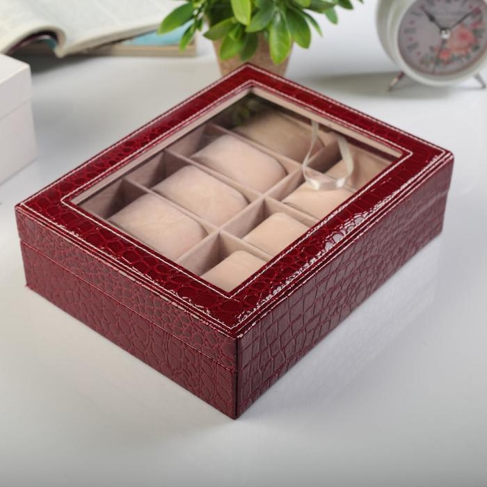 Шкатулка под часы 10 отделений  Шкатулка под часы 10 отделений "Рептилия" красная лак 25,7х11х7,5 см