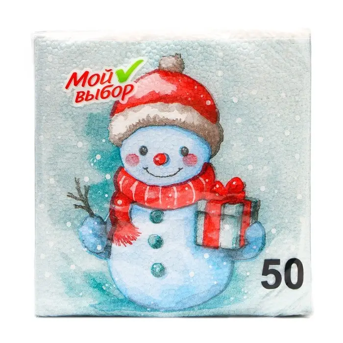 Салфетки новогодние бумажные Мой выбор «Снеговичок» 1 слой, 24х24 см, 50 шт