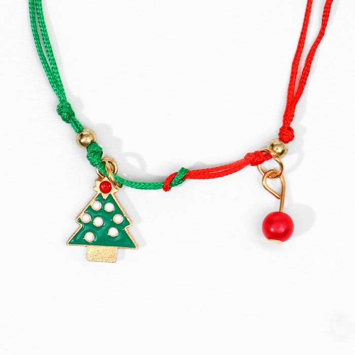 Новый год! Браслет «Ель» с бусинкой, цвет красно-зелёный, 6 см Новый год! Браслет «Ель» с бусинкой, цвет красно-зелёный, 6 см