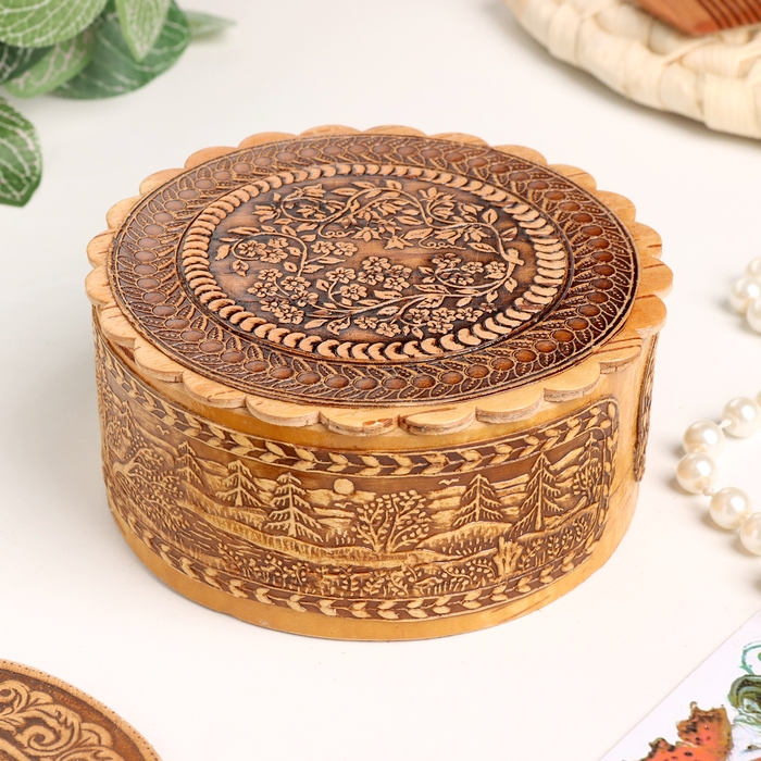 Шкатулка  Шкатулка "Вьюнок", 100 х 40 мм, береста