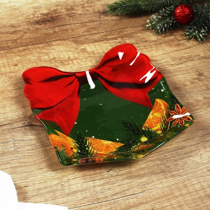 Тарелка новогодняя Дорого внимание «Апельсины», 15 х 17,3 см, стекло