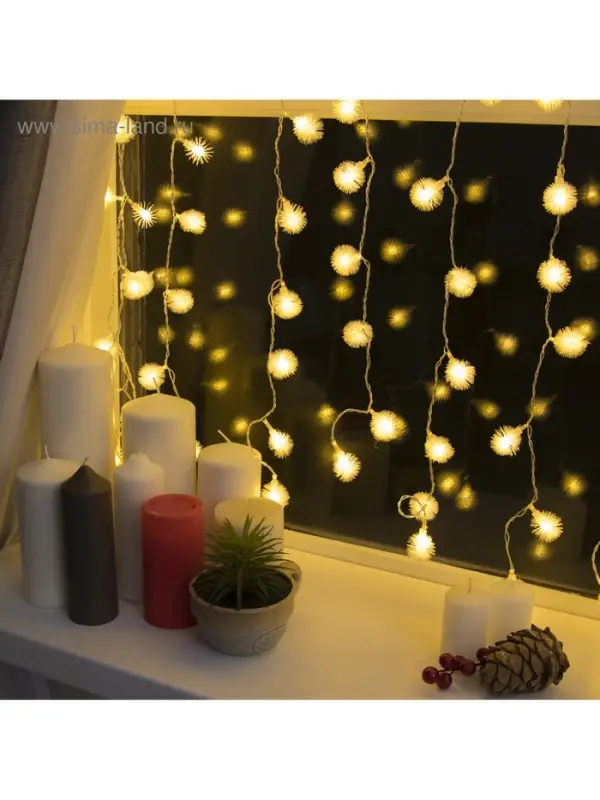 Гирлянда &laquo;Занавес&raquo; 2&times;1.5 м с насадками &laquo;Ёжики&raquo;, IP20, прозрачная нить, 360 LED, свечение тёплое белое, 8 режимов, 220 В