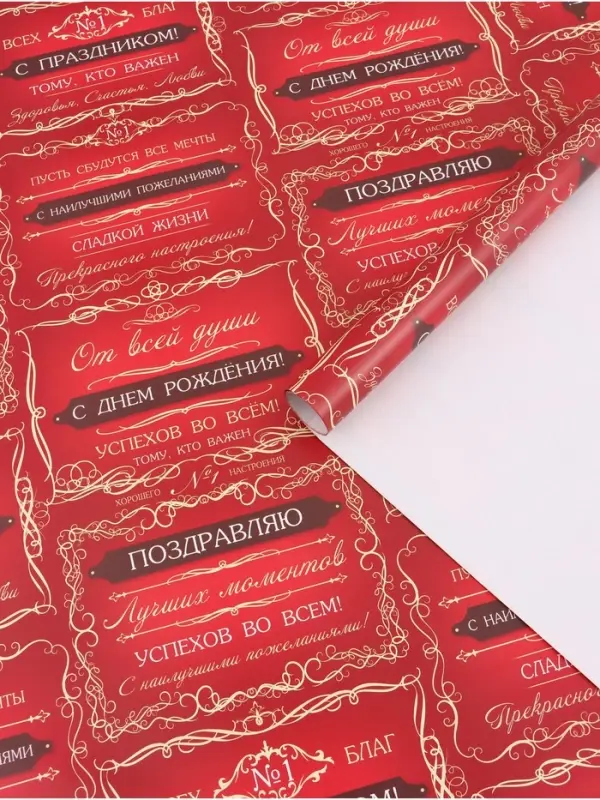Бумага упаковочная &laquo;Успехов во всем&raquo;, глянец, 100&times;70 см