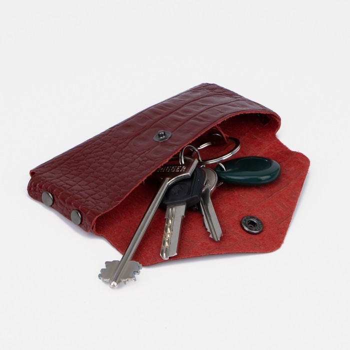 Ключница на кнопке TEXTURA, длина 15 см, металлическое кольцо, цвет красный Ключница на кнопке TEXTURA, длина 15 см, металлическое кольцо, цвет красный