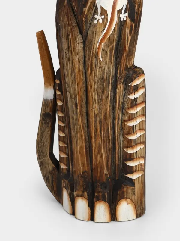 Сувенир дерево "Серая кошка в ошейнике с ящерками" 60х12х6 см