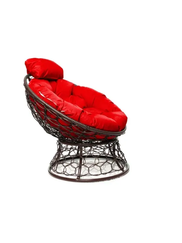 Кресло садовое &laquo;Папасан мини&raquo;, 77&times;81&times;68 см, с искусственным ротангом, коричневое, с красной подушкой