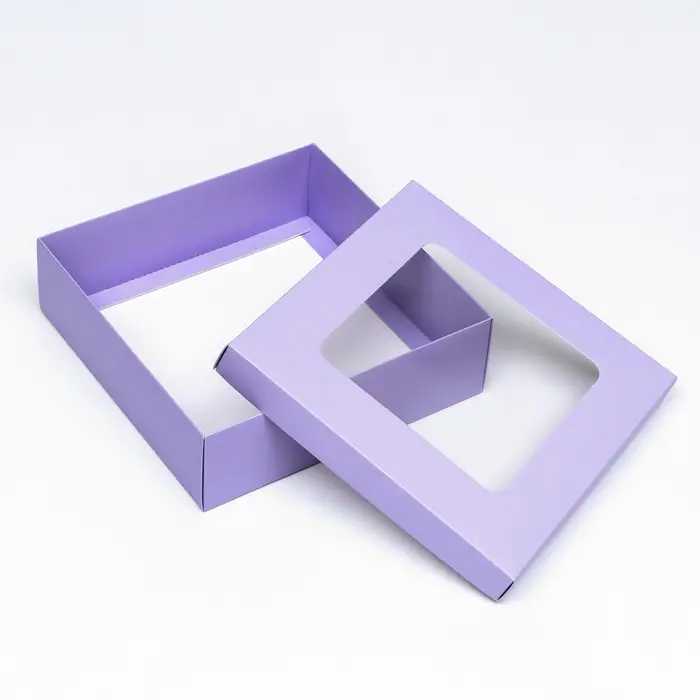 Коробка подарочная складная, упаковка, крышка - дно, сиреневая, с окном 20&times;20&times;6 см