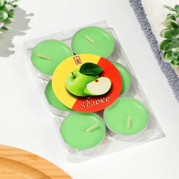 Набор свечей чайных ароматических, 6 шт, яблоко Набор свечей чайных ароматических, 6 шт, яблоко