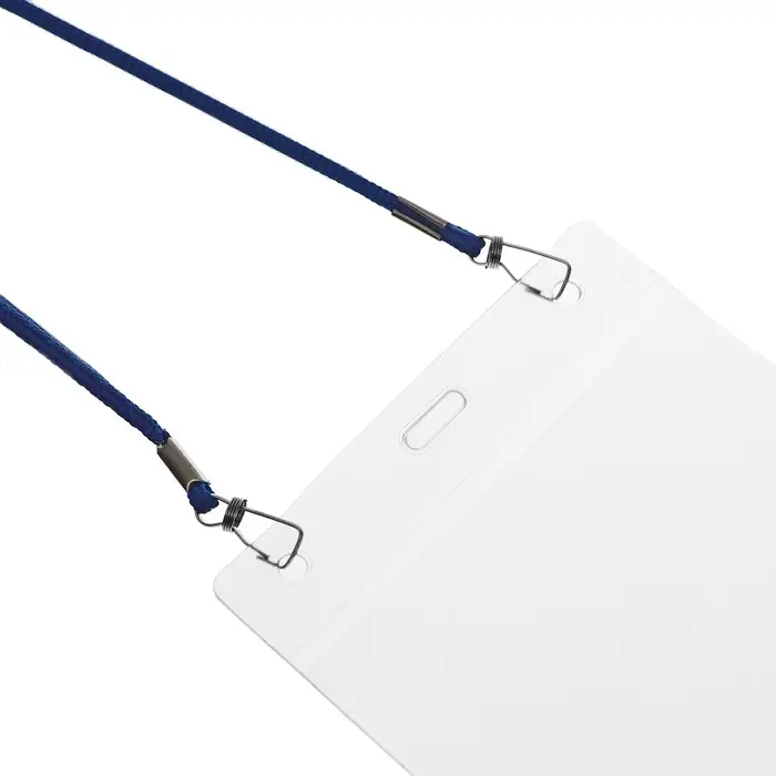 Бейдж горизонтальный, внешний размер 112&times;109 мм, внутренний размер 102&times;90 мм, на синем шнурке 40 см