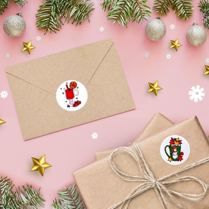 Новый год. Наклейки в рулоне "Новогодние угощения", 500 шт, 3,8 х 3,8 см