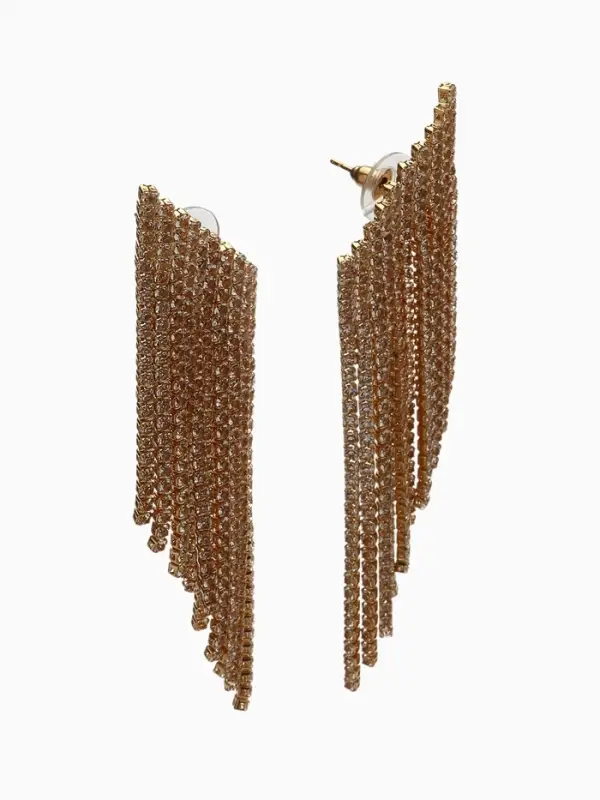 Серьги висячие со стразами &laquo;Вечное сияние&raquo;, лесенка, белые в золоте