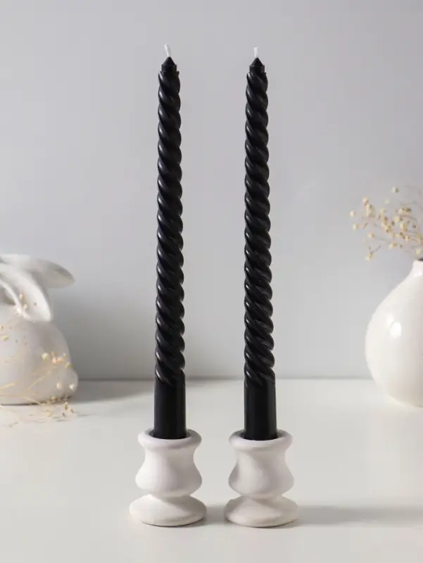 Набор свечей витых 25 см, 2 шт., 57 г, 5 ч, чёрный