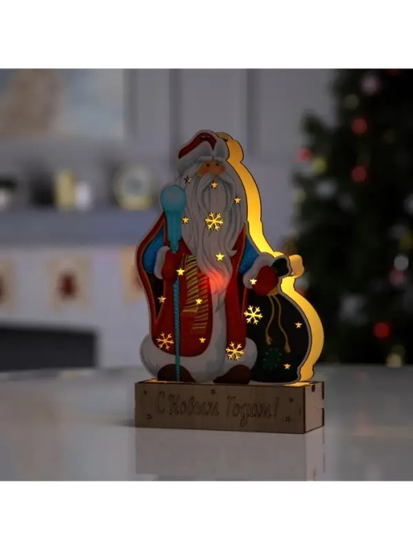 Светодиодная фигура &laquo;Дед Мороз&raquo; 14&times;20&times;2.5 см, дерево, от батареек LR1130&times;3, свечение тёплое белое