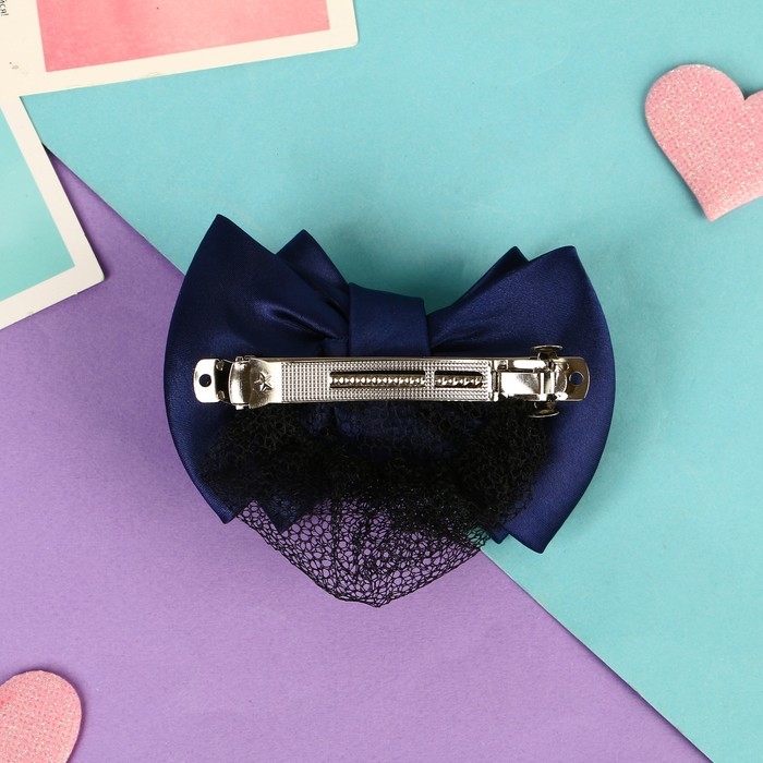 Заколка-автомат для волос Заколка-автомат для волос "Бантик" с сеточкой для пучка, d-10 см, синий