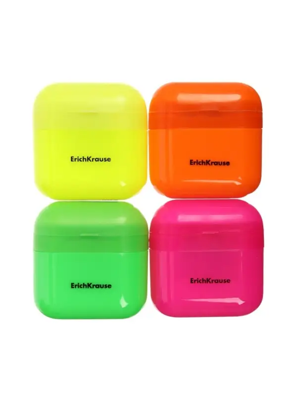 Точилка ErichKrause Case Duo Neon, 2 отверстия, с контейнером, МИКС