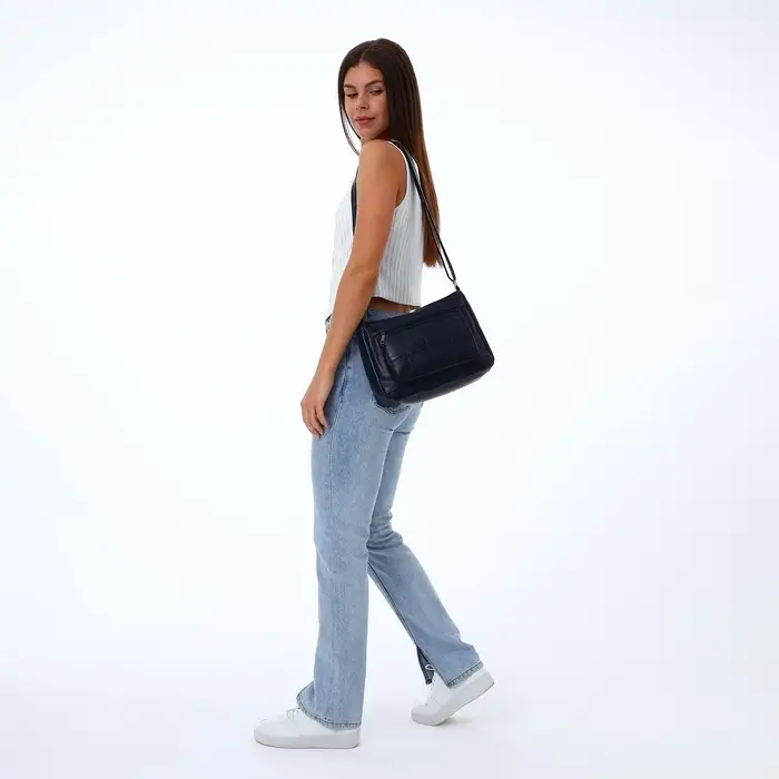 Сумка женская кросс-боди на молнии, 28&times;10&times;20 см, однотонная, тёмно-синяя