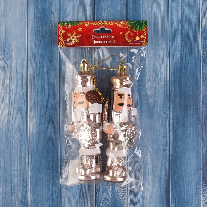 Набор ёлочных игрушек 2 шт. «Зимнее волшебство. Щелкунчик» пластик, 14х3 см, золото Набор ёлочных игрушек 2 шт. «Зимнее волшебство. Щелкунчик» пластик, 14х3 см, золото