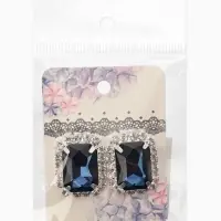 Серьги со стразами "Роскошь", прямоугольник, цвет тёмно.сине-белый в серебре