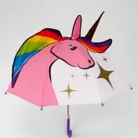 Зонт - трость детский &laquo;Единорог&raquo;, механический, фигурный, 8 спиц, R=35/45 см, d=70 см, розовый/белый