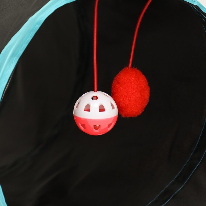 Туннель для кошек с игрушкой, 50 х 25 см, черный/голубой Туннель для кошек с игрушкой, 50 х 25 см, черный/голубой