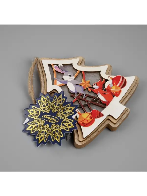 Подвеска световая &laquo;Зайка и белка&raquo;, 11&times;12 см, от батареек LR41&times;3, свечение тёплое белое