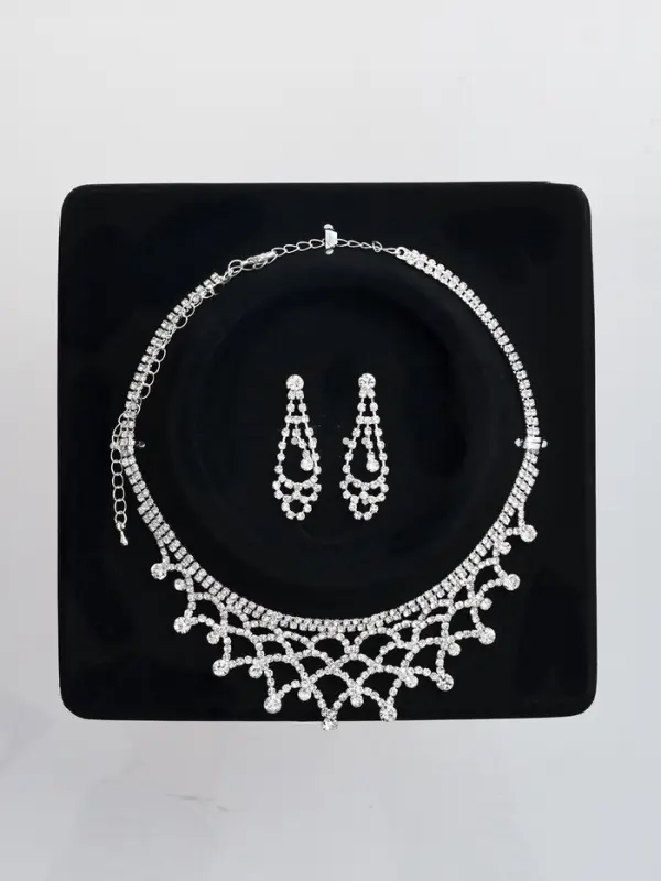 Набор 2 предмета: серьги, колье со стразами &laquo;Лёд. Паутина&raquo;, d=13.5 см, белый в серебре