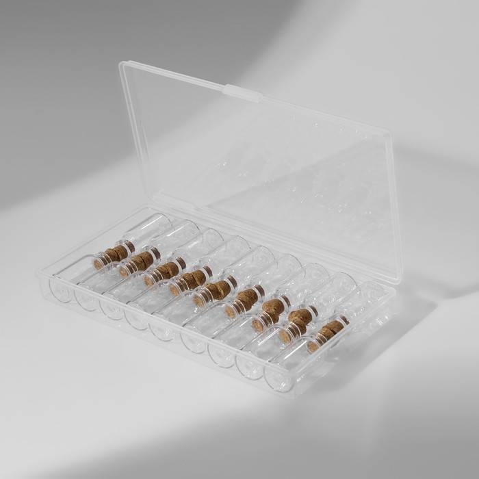 Набор баночек для хранения мелочей, d=1.5 × 3 см, 18 шт., в контейнере, 15×8×2 см Набор баночек для хранения мелочей, d=1.5 × 3 см, 18 шт., в контейнере, 15×8×2 см