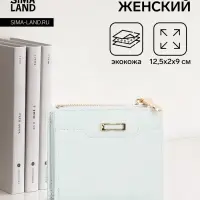 Кошелёк женский на кнопке, 12.5&times;2&times;9 см, однотонный, комбинированный, светло-голубой