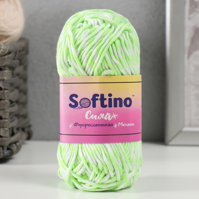 Пряжа светящаяся 100% лавсан Пряжа светящаяся 100% лавсан "Сияй" меланж 50 гр 50 м бело-неоново-зеленая