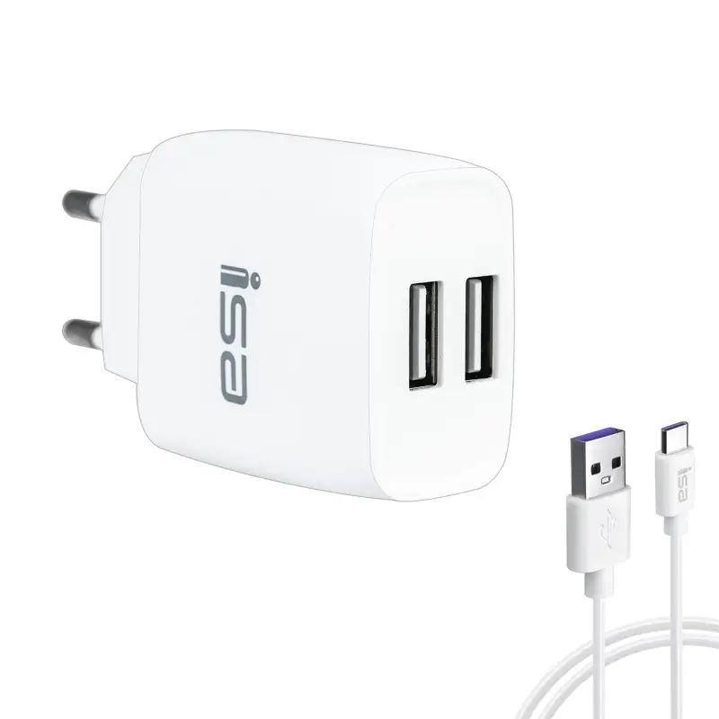 Сетевое зарядное устройство с кабелем USB на Type-C + 2 USB 2.4A HS25 ISA белое