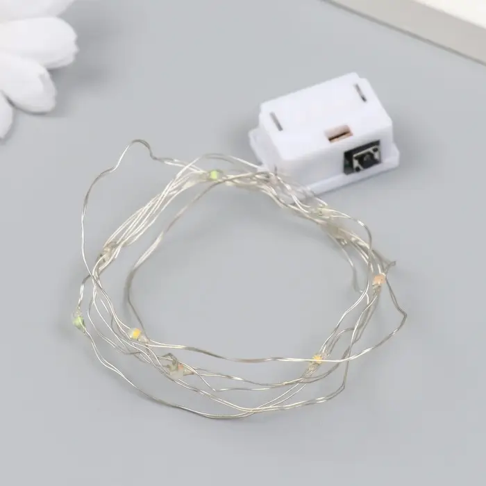 Нить светодиодная для сувениров, мульти, 10 диодов, длина 1 м, от батареек, 3хCR1130