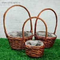 Набор корзин &laquo;Плетёнка&raquo;, темно-коричневый, 3 шт, 28&times;14/45, 24&times;13/41, 19&times;11/37 см, ива