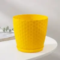 Горшок для цветов с поддоном &laquo;Ротанг&raquo;, 1.2 л, d=13 см, h=12 см, пластиковый, жёлтый