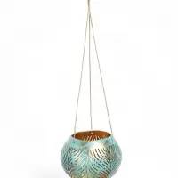 Подсвечник подвесной из кокоса, 14&times;14&times;10 см, бирюзово-золотой