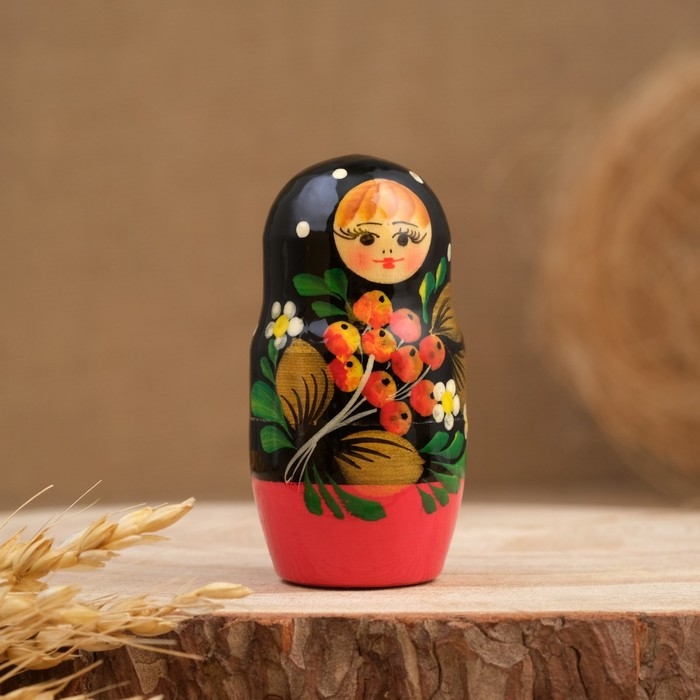 Матрёшка «Рябина», чёрный платок, 3 кукольная, 12 см Матрёшка «Рябина», чёрный платок, 3 кукольная, 12 см