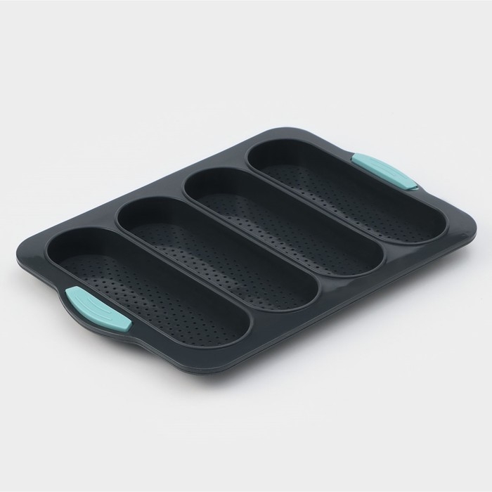 Форма для выпечки с перфорацией «Хлеб», силикон, 34,5×23,5×2,5 см, 4 ячейки (20×6,2×2,4 см), цвет серый Форма для выпечки с перфорацией «Хлеб», силикон, 34,5×23,5×2,5 см, 4 ячейки (20×6,2×2,4 см), цвет серый