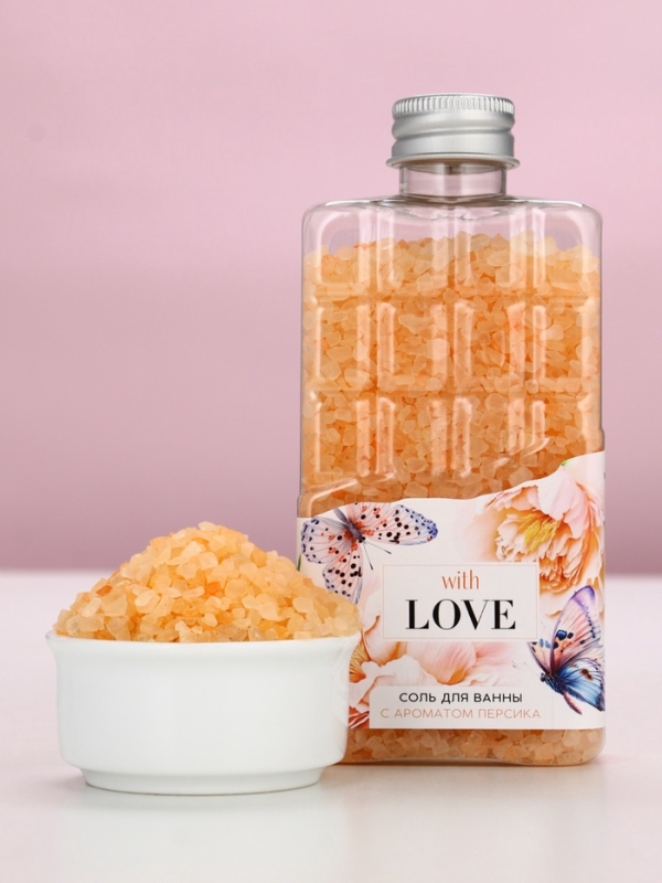 Соль для ванны во флаконе шоколад «С любовью», аромат персика, 360 г, ЧИСТОЕ СЧАСТЬЕ