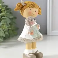 Сувенир полистоун "Девочка с хвостиками в белом платье в горох, с щенком" 8,5х5,5х13 см