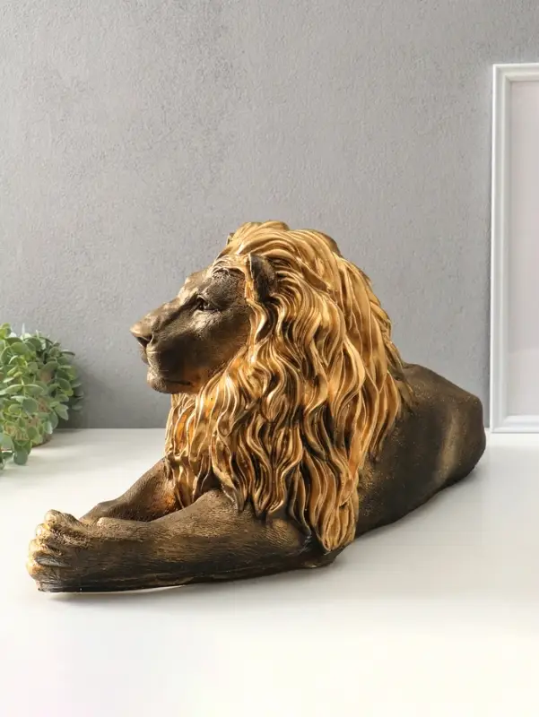 Фигура гипс &laquo;Лев лежа&raquo;, правый, бронза с золотом, 33&times;65&times;33 см