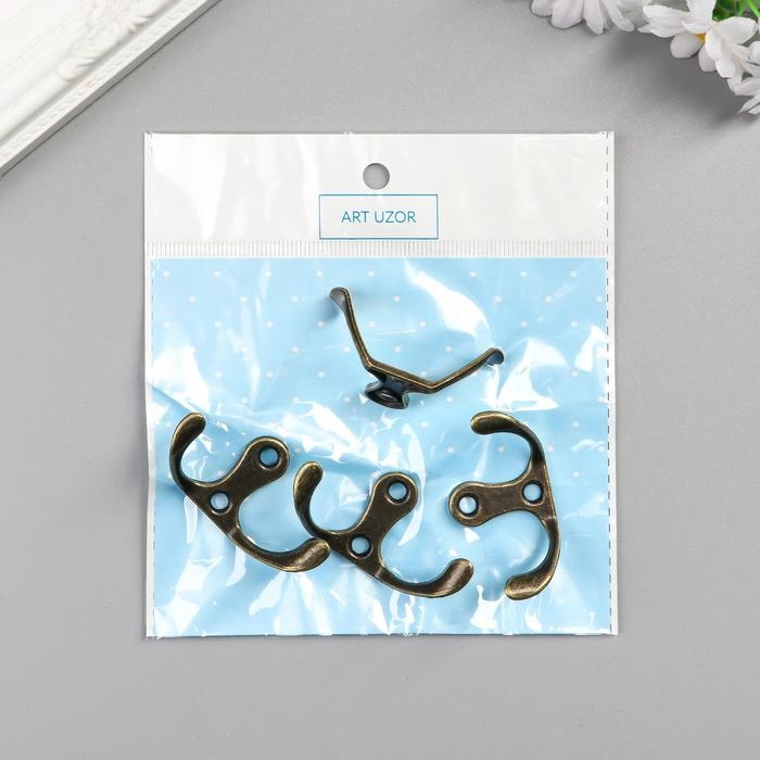 Крючок металл двойной (набор 4 шт) бронза 4,5х3 см Крючок металл двойной (набор 4 шт) бронза 4,5х3 см
