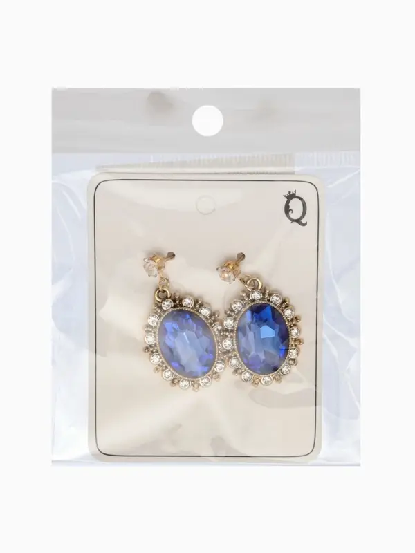 Серьги со стразами "Овал грань", цвет ярко-синий в золоте