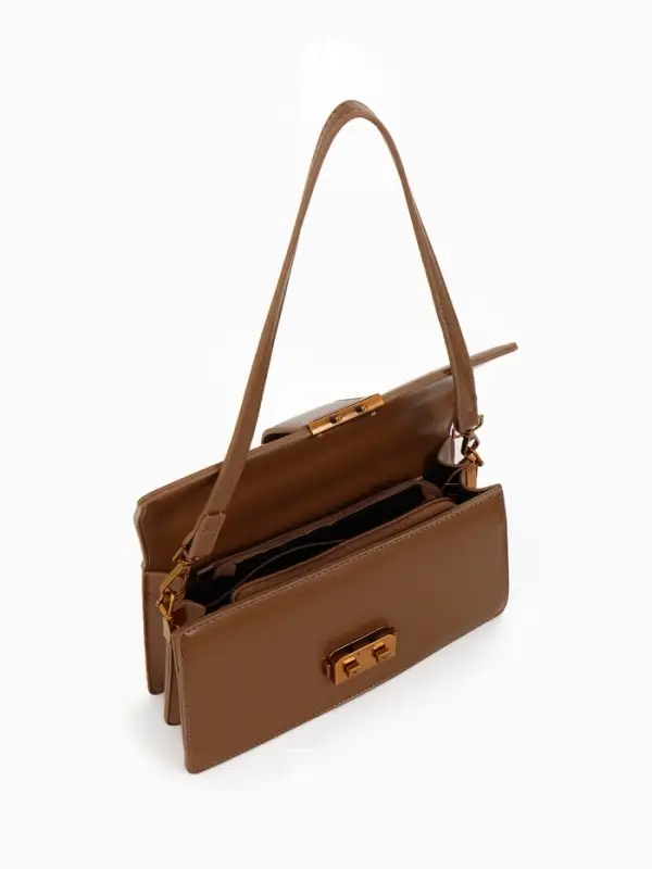 Сумка женская мессенджер TEXTURA на клапане, 26&times;8.5&times;14 см, светло-коричневая