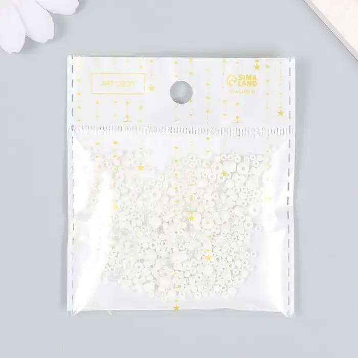 Бисер стекло 6/0 - 15/0  Бисер стекло 6/0 - 15/0 "Ассорти белое" d=1,5-4 мм, н-р 10гр