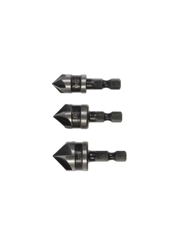 Набор зенкеров ТУНДРА, 12, 16, 19 мм, по дереву, пластику, цветным металлам, 3 шт.