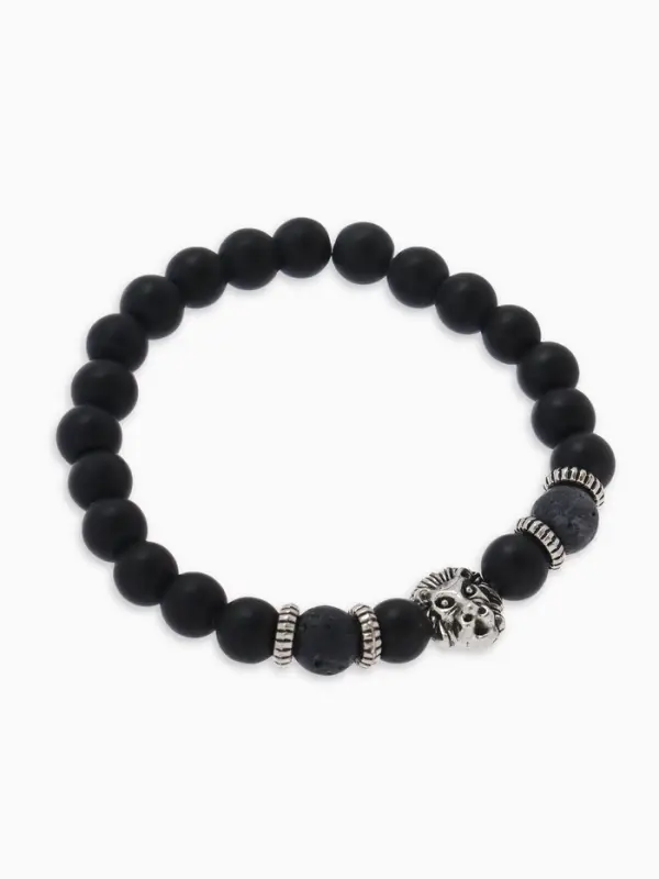 Браслет из бусин унисекс &laquo;Лава. Лев&raquo;, d=7 см, чёрный с серебристым