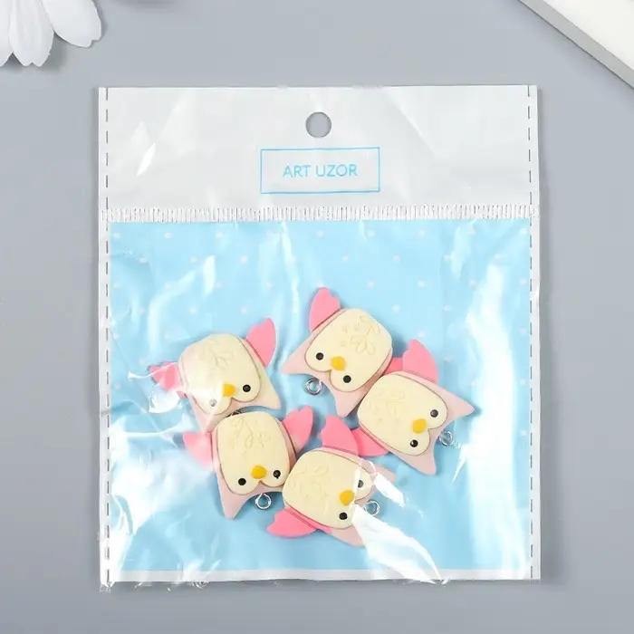 Декор для творчества пластик "Нежная совушка с петелькой" 0,8х3х2,2 см