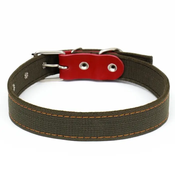 Ошейник брезентовый двухслойный, 72&times;3.5 см, ОШ 45-60 см, хаки