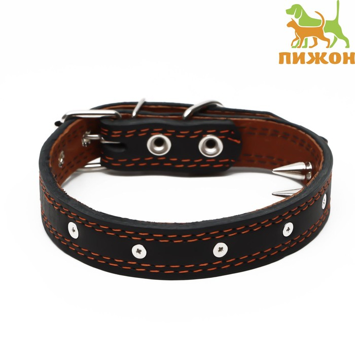 Ошейник кожаный  Ошейник кожаный "Строгий шип", 56 х 2.5 см, ОШ 35-45 см, чёрный