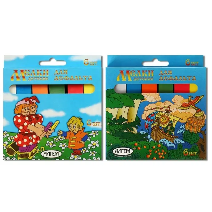 Мелки цветные для асфальта 6 штук Мелки цветные для асфальта 6 штук "АЛГЕМ", квадратные