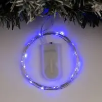 Гирлянда &laquo;Нить&raquo; 2 м роса, IP20, серебристая нить, 20 LED, батарейки CR2032&times;2 (в комплекте), свечение синее